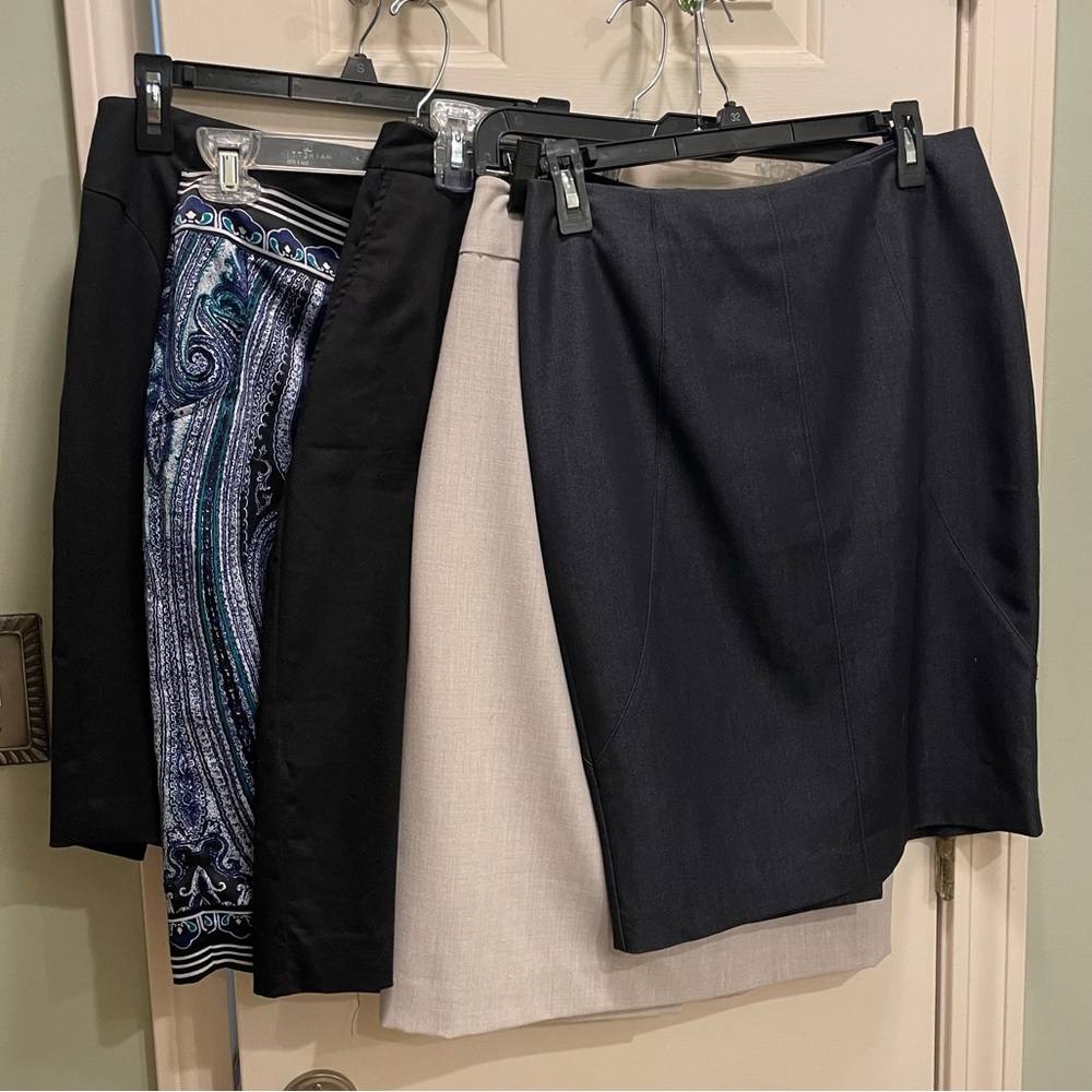 FIVE size 4 pencil career skirts knee length Calvin Klein khaki black blue